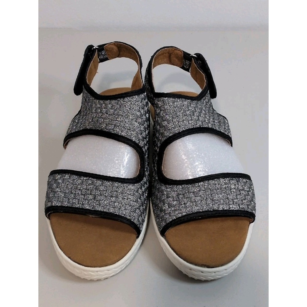 Bernie Mev Women's Lima Sandals Woven Metallic Pewter Upper Size 40/ US 9‎